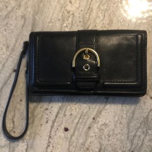 Coach black leather wallet convertible wristlet